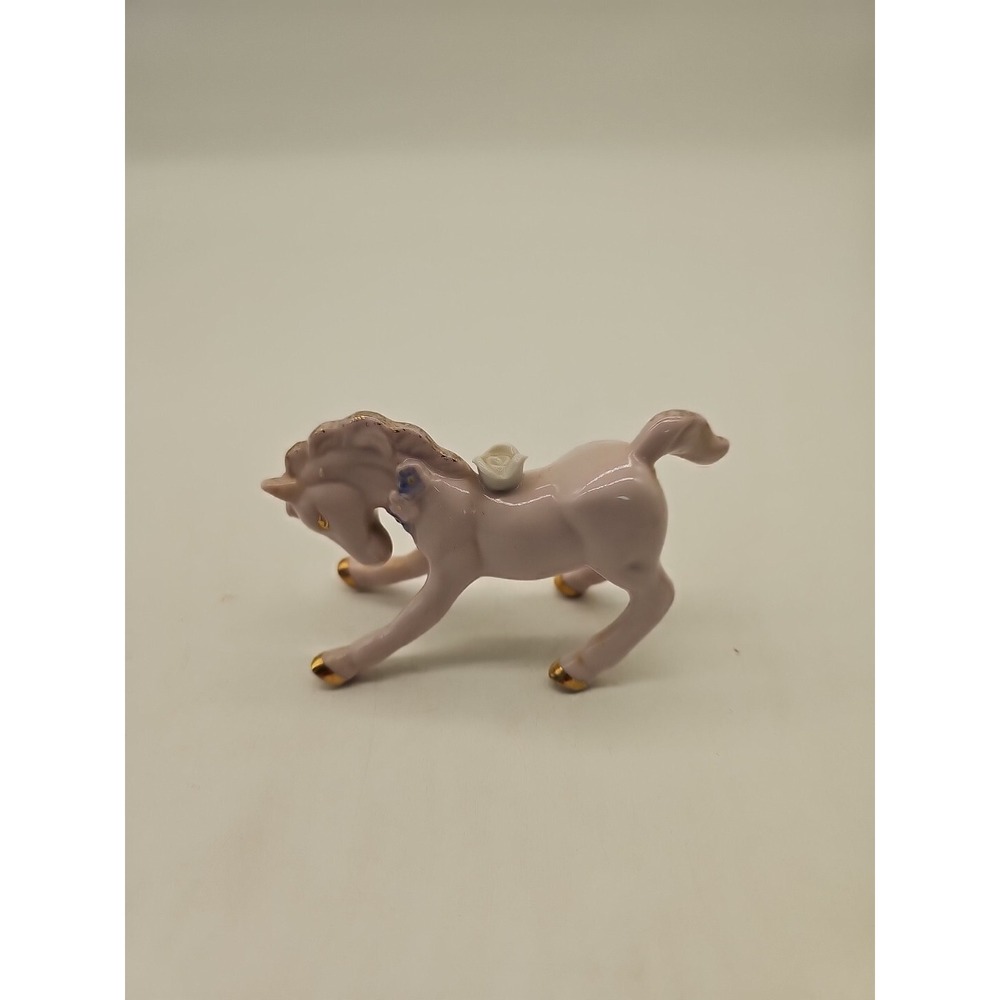 Vintage Japan Purple Ceramic Horse Figurine With Gold Feet 4 Inches